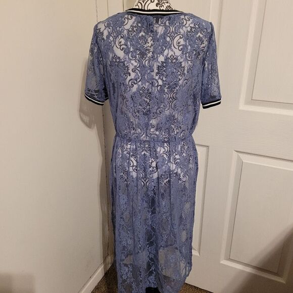 Mod X sheer lace Short sleeve rib knit trimmed midi dress - Picture 5 of 6